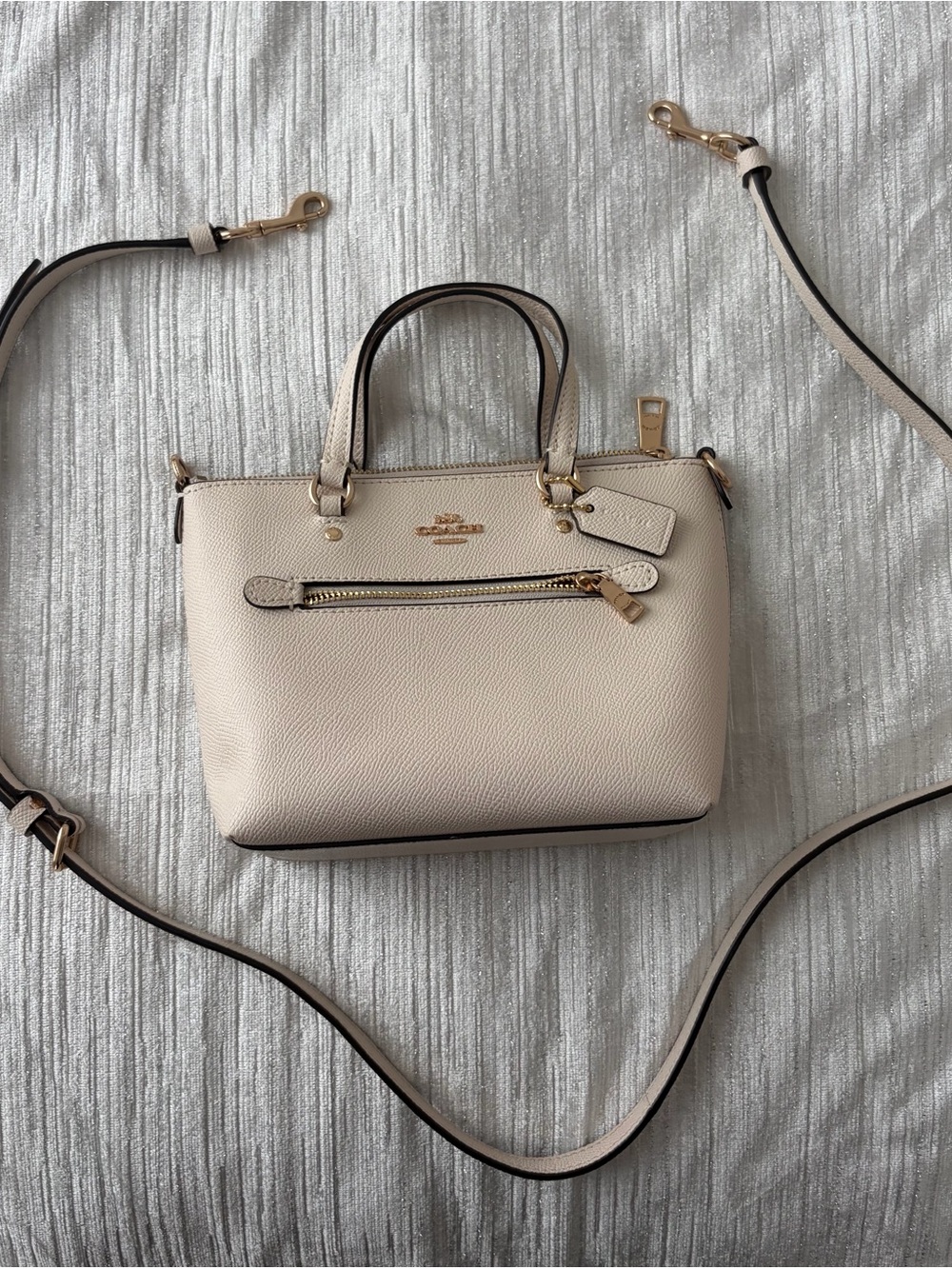Coach Pebbled Leather Mini Satchel in Chalk/Gold